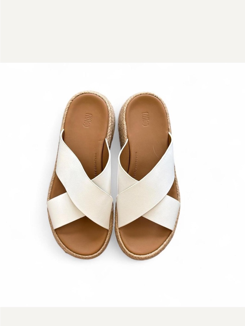 Fitflop White Cross-Strap Leather Slide Sandals